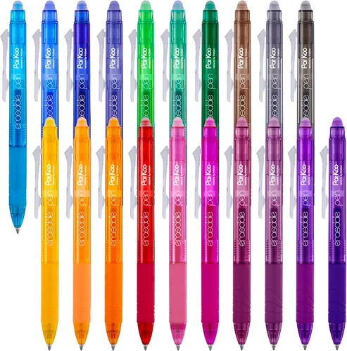 Vista 10 de ParKoo Bolígrafos de gel retráctiles borrables, punta fina de 0.028 in, tintas de colores surtidos para escritura de dibujos, paquete de 10