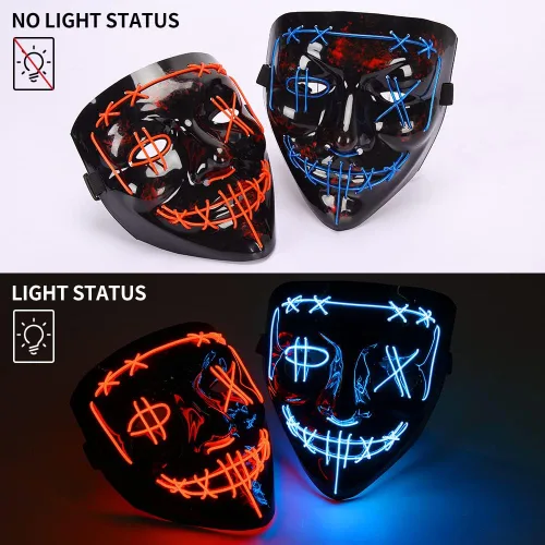 Vista 4 de GAOMON Máscara de Halloween con luz LED, máscara aterradora para festivales, cosplay, disfraces de Halloween, fiestas de máscaras, carnaval