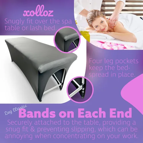 Vista 5 de Funda para mesa de masaje, funda elástica negra de 6 pies para cama de masaje, cubierta de cama de pestañas para spa o salón, envoltura de mesa
