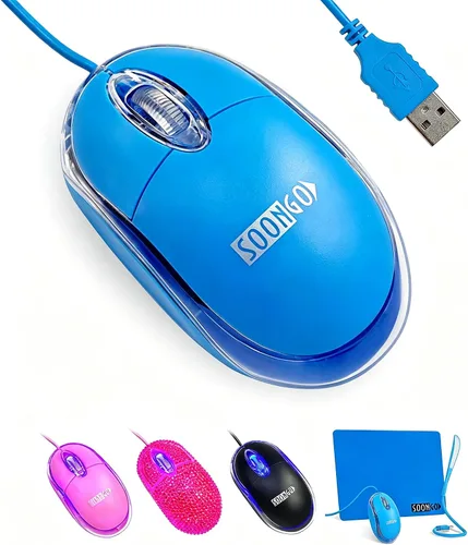 Vista 16 de SOONGO - Ratones ópticos con cable USB para computadora portátil, color negro, cable de 4.9 ft