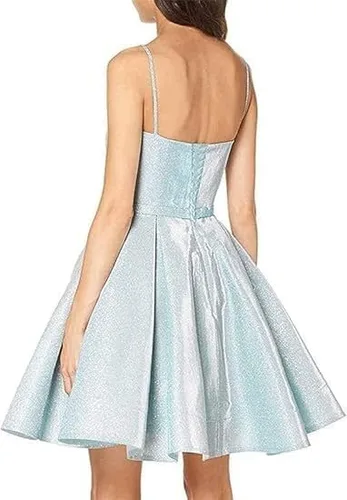 Vista 3 de Vestidos de fiesta de graduación con tirantes delgados para mujer, vestidos de fiesta cortos con purpurina HC13, champán, 6, Champán