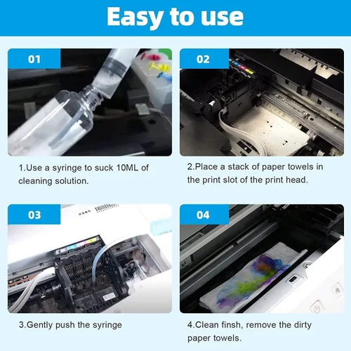 Vista 6 de Kit de limpieza de cabezal de impresión para HP, impresoras de inyección de tinta Canon, solución de limpieza de cabezal de impresora de 3.5 fl oz