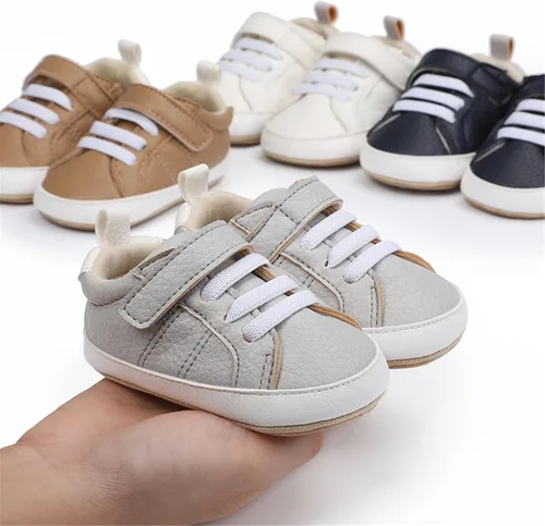 Vista 4 de Tenis de tobillo alto unisex para bebés, niños y niñas, suela de goma suave, zapatos de cuna para niños pequeños