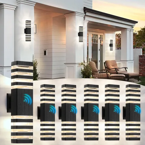 Vista 12 de Luces de pared para exteriores de anochecer a amanecer - Diseño impermeable de 2 capas, modernas lámparas de exterior de aluminio para casa, luces