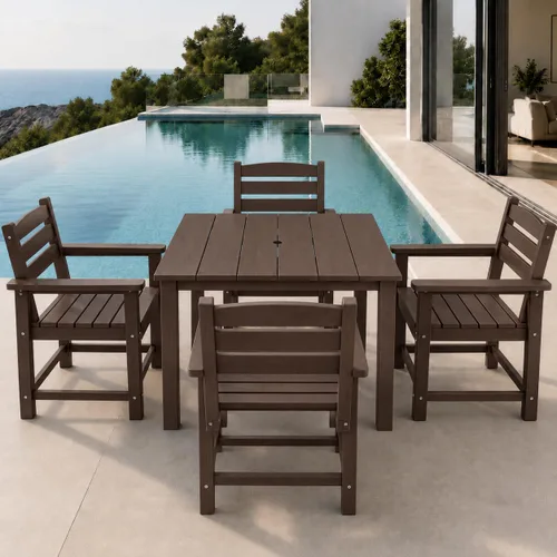 Vista 13 de Juego de comedor al aire libre HDPE para 4, mesa cuadrada y Negro