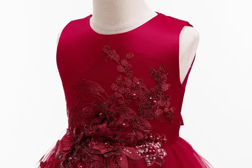 Vista 4 de Weileenice Vestido de dama de honor de encaje para niñas de flores, princesa, boda, graduación, concurso de cumpleaños, fiesta de cumpleaños, tutú