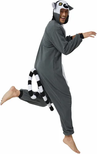 Vista 2 de Kigrucme Onesie - Mameluco para adultos, para mujer, disfraz de animal Lemur, disfraz de Halloween y Navidad, fiesta familiar