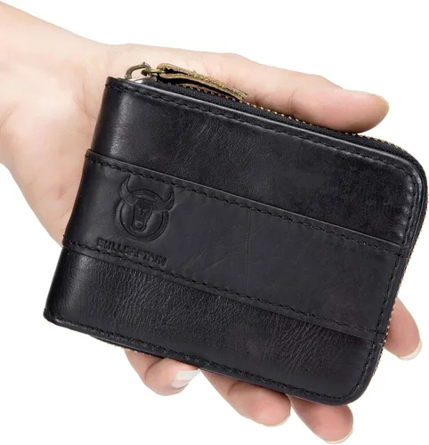 Vista 4 de Cuero auténtico hombres billetera cremallera RFID bloqueo vintage billeteras billeteras billeteras