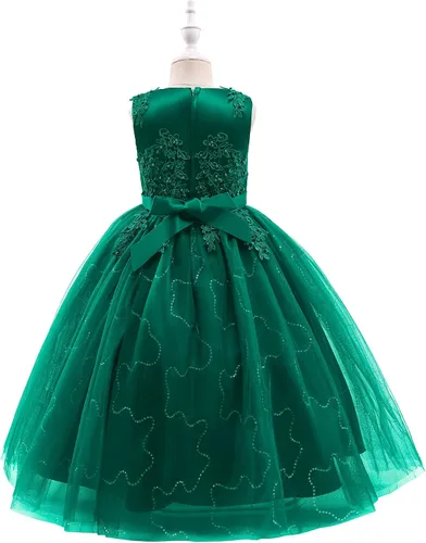 Vista 4 de Weileenice Vestido de dama de honor de encaje para niñas grandes, vestido de baile de boda, vestido de princesa para niños pequeños