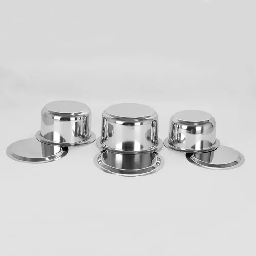 Vista 4 de Sumeet Juego de utensilios de cocina de acero inoxidable con tapa, 1L, 1.4L, 1.8L, 3 piezas (blanco)