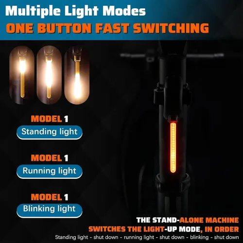 Vista 3 de Luz trasera LED para bicicleta, luz de ciclismo de meteoritos - Múltiples modos, recargable por USB, impermeable, adecuada para la mayoría de postes