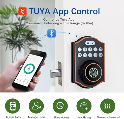 Vista 13 de Cerradura inteligente de puerta de huellas dactilares, cerrojo de entrada sin llave con teclado electrónico, control de aplicación Bluetooth