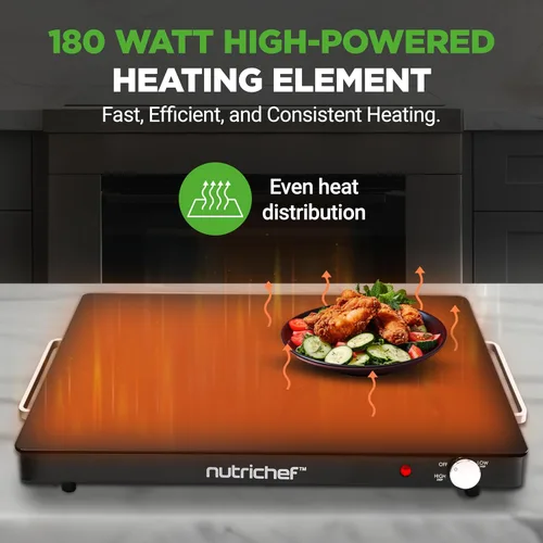 Vista 5 de NutriChef - Charola Eléctrica para Conservar Alimentos Calientes Bandeja de Servir Caliente con Superficie de Vidrio Temperatura Ajustable