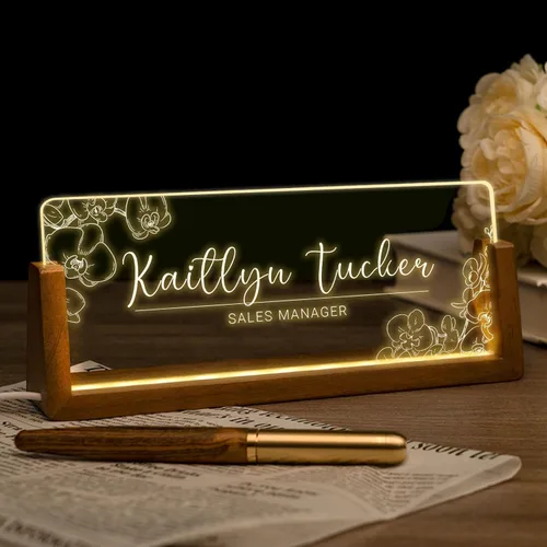 Vista 9 de Placa de nombre de escritorio personalizada, placa de identificación personalizada con luz de oficina para escritorios, decoraciones de escritorio