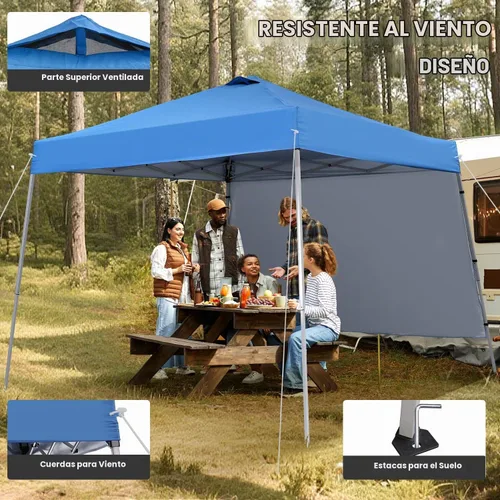 Vista 3 de Tienda de campaña desplegable de 10 x 10 pies inclinados con 1 pared lateral Azul