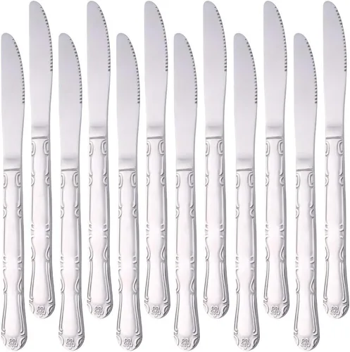 Vista 9 de Cucharas de sopa, cucharas redondas de acero inoxidable para caldo con borde de flor, juego de 12 piezas de acero inoxidable para café, azúcar