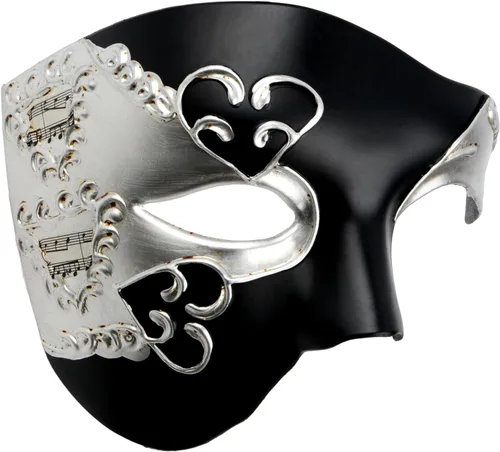 Vista 8 de Hoshin - Máscara para baile de máscaras, decoraciones de Mardi Gras de media cara, máscaras venecianas para hombre Negro
