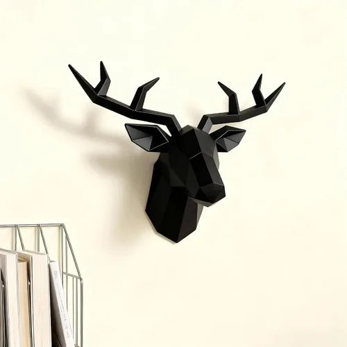 Vista 7 de XYQXYQ Escultura de pared de cabeza de ciervo negro,Arte moderno para colgar en la pared,Decoración de pared 3D,Decoración de cabeza animal