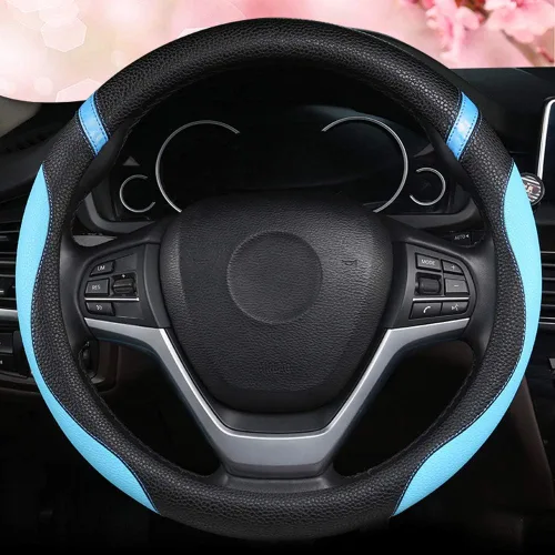Vista 3 de Funda universal de cuero para volante para mujer, funda de volante para automóvil de 15 pulgadas (azul)