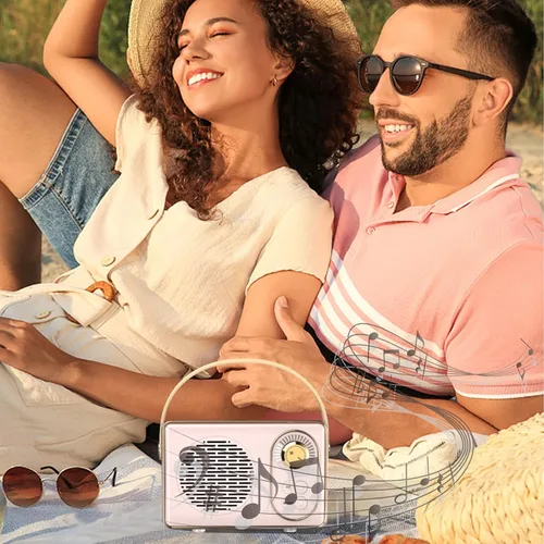 Vista 7 de Altavoz Bluetooth retro, JS-6414, Altavoz Bluetooth inalámbrico portátil vintage 5.0 con tarjeta TF U disco AUX, verde