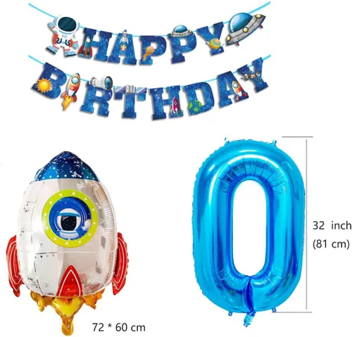 Vista 4 de Globos de planeta astronauta del sistema solar, globos de papel de aluminio, globos grandes de Mylar con helio, guirnalda de feliz cumpleaños para 10