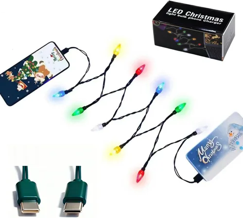 Vista 9 de KBG Paquete de 2 cables de carga de luces LED de Navidad, cable de carga USB multicolor 10 LED de 50 pulgadas, compatible con teléfonos 5, 5s, 6 2