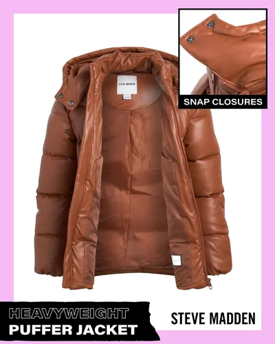 Vista 2 de Steve Madden Chaqueta para niña Abrigo acolchado de cuero sintético pesado para niñas (4-16)