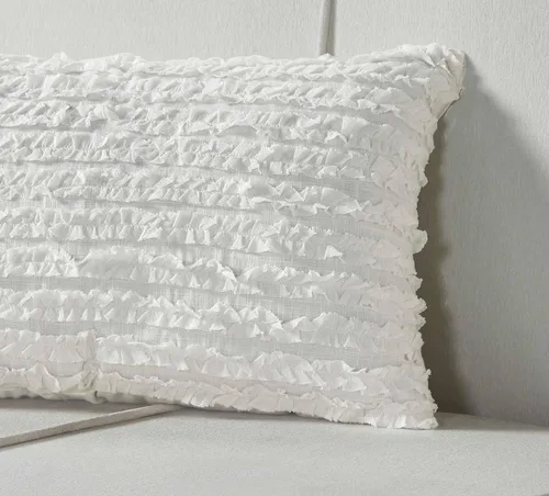 Vista 5 de Piper Classics Kathryn - Funda de almohada, 12 x 20 pulgadas, tela texturizada de aspecto de lino blanco suave con microvolantes acolchados a mano