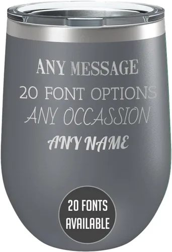 Vista 14 de Vaso de vino personalizado de acero inoxidable recubierto de polvo de 12 onzas con tapa, grabado personalizado, regalos de vino personalizados