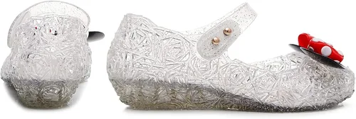Vista 6 de OMGard Zapatos de gelatina para niñas, sandalias de cumpleaños de princesa de reina de la nieve para niñas pequeñas, sandalias azules con purpurina