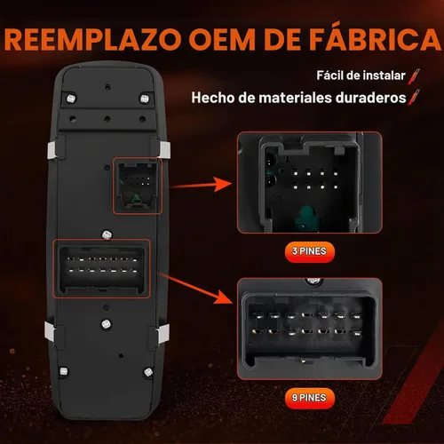 Vista 6 de Interruptor de ventana del lado del conductor con botón de control de potencia maestro de 3 pines + 9 pines Compatible con Dodge Ram 1500 2500