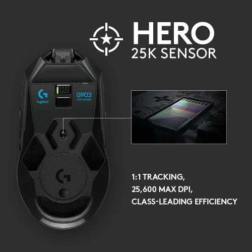 Vista 4 de Logitech G903 Hero 16K - Ratón inalámbrico para videojuegos con sensor de velocidad lumínica (renovado)