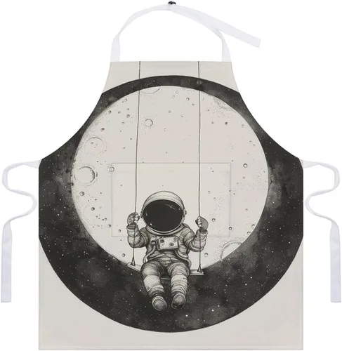 Vista 7 de MUSM Apron for Adults - 27.6 X 31.5 Inch, Heavy-Duty Polyester Aprons with Two Large Pockets, Waterproof On The Moon Swing Kitchen Apron for