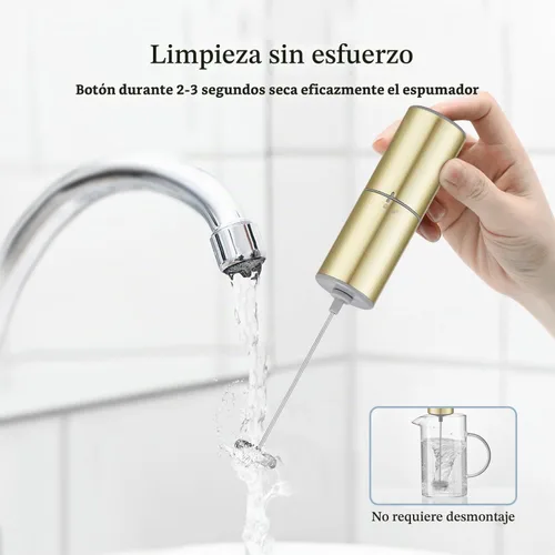 Vista 4 de Espumador de café a batería de ELMWAY, batidor eléctrico de acero inoxidable, mini espumador de leche con mango para café, café con leche, matcha