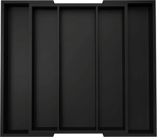 Vista 8 de Organizador de utensilios de cocina, bandeja de cubiertos – Organizador de cubiertos de bambú expandible, 5 ranuras, organizador de cubiertos Negro