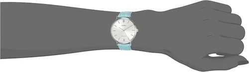Vista 6 de Casio LTP-VT01L-7B3 - Reloj analógico con esfera plateada y correa de piel azul para mujer