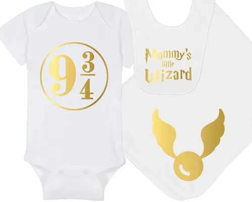 Vista 24 de Sombrero de bebé Wizard - Chosen One (tela negra - diseño dorado)