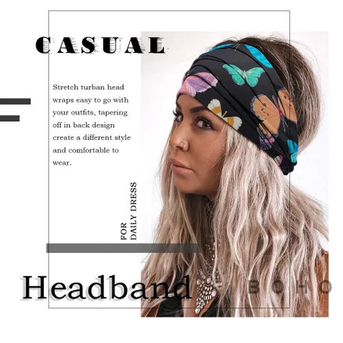 Vista 6 de Diademas para el cabello – Diademas bohemias de mariposa elásticas anudadas con estampado floral para mujeres y niñas, paquete de 4 (mariposa A)