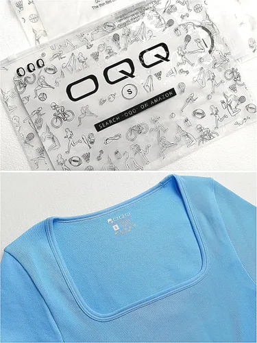 Vista 3 de OQQ Body de 2 piezas para mujer, sexy, acanalado, de una pieza, cuello cuadrado, manga larga