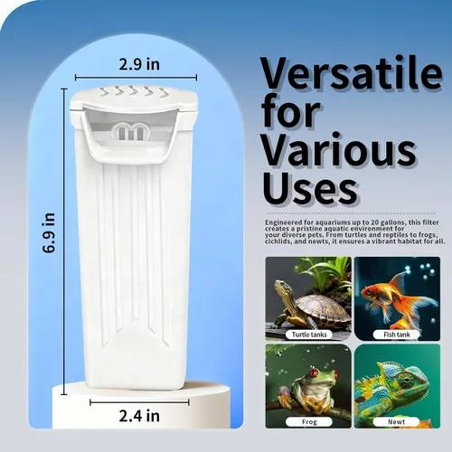 Vista 4 de Filtro de acuario pequeño, filtro de tanque de peces, filtro de tanque de tortuga, filtro ultra silencioso de 3.5 W de baja agua para reptiles de 1