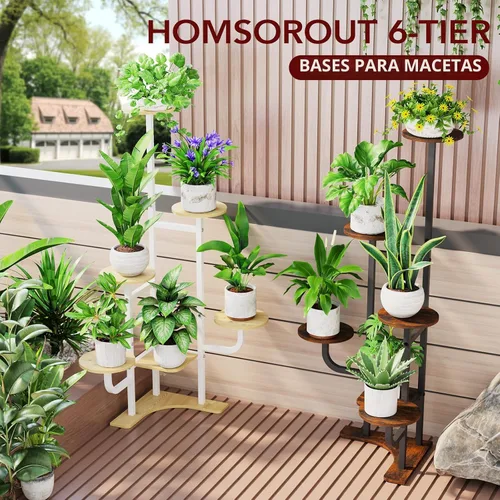 Vista 3 de Homsorout Soporte de esquina para plantas con luz de crecimiento, soporte para plantas de 6 niveles, estante redondo de metal para plantas con luz