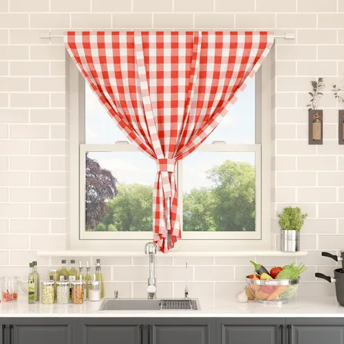 Vista 80 de Cenefas de cortina para ventana de 16 pulgadas de largo, 2 paneles de cuadros búfalo, cortinas pequeñas con bolsillo para barra, estilo clásico