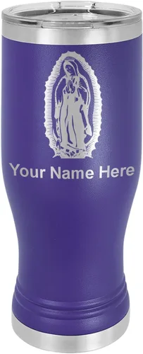 Vista 6 de LaserGram Taza Pilsner aislada al vacío de 14 onzas, Virgen de Guadalupe, grabado personalizado incluido (negro)