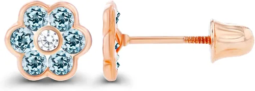 Vista 2 de Aretes de tuerca de oro macizo de 14 quilates con bisel de 0.236in con piedra natal natural para mujer, piedra natal de 0.069in Aretes de tuerca