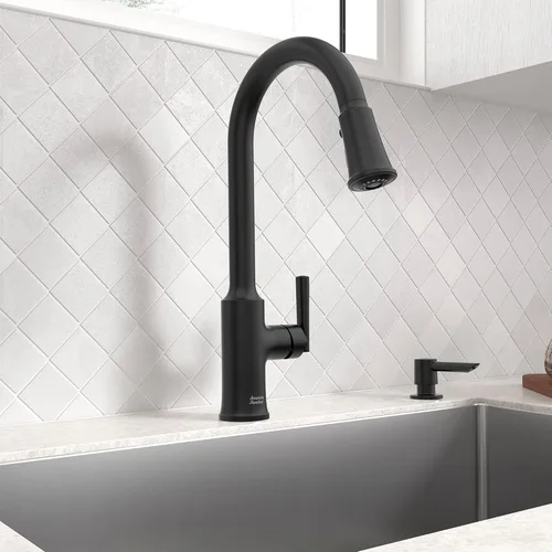 Vista 2 de American Standard 7421300.243 Raviv - Grifo de cocina desplegable con rociador y dispensador de jabón, color negro mate