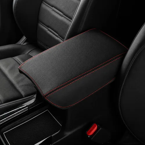 Vista 103 de Great-luck Funda de cuero para consola central, almohadilla para reposabrazos, accesorios de cubierta de caja (costuras rojas) para BMW X1 2023 2024