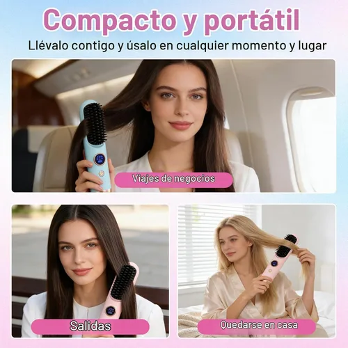 Vista 7 de Cepillo alisador de cabello 2026, cepillo alisador de cabello inalámbrico para cabello corto, mini cepillo portátil para alisar el cabello con 9