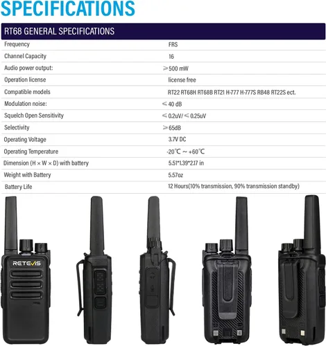 Vista 7 de Retevis RT68 Radio de 2 vías, Walkie Talkies de largo alcance para adultos (Paquete de 10) con cargador de 10 vías, carga más fácil y segura