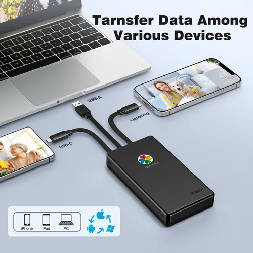 Vista 4 de iDiskk Disco duro externo de 500 GB con certificación MFi de Apple, almacenamiento de archivos de fotos y video con un solo clic, compatible