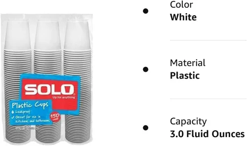 Vista 2 de Solo Vasos de baño de plástico de 3 onzas, paquete de 150 unidades (150)